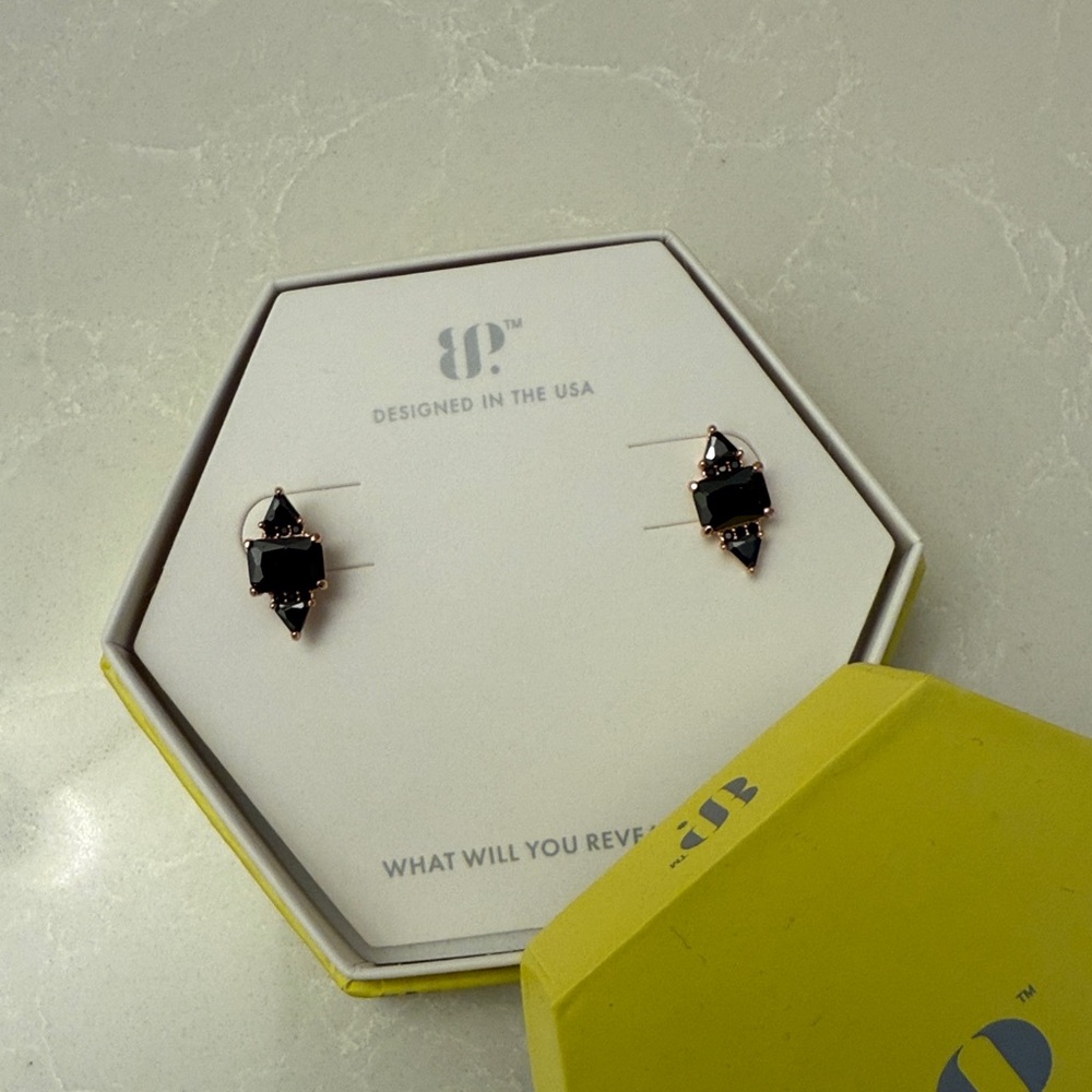 Onyx and Rose Gold Stud Earrings by BP